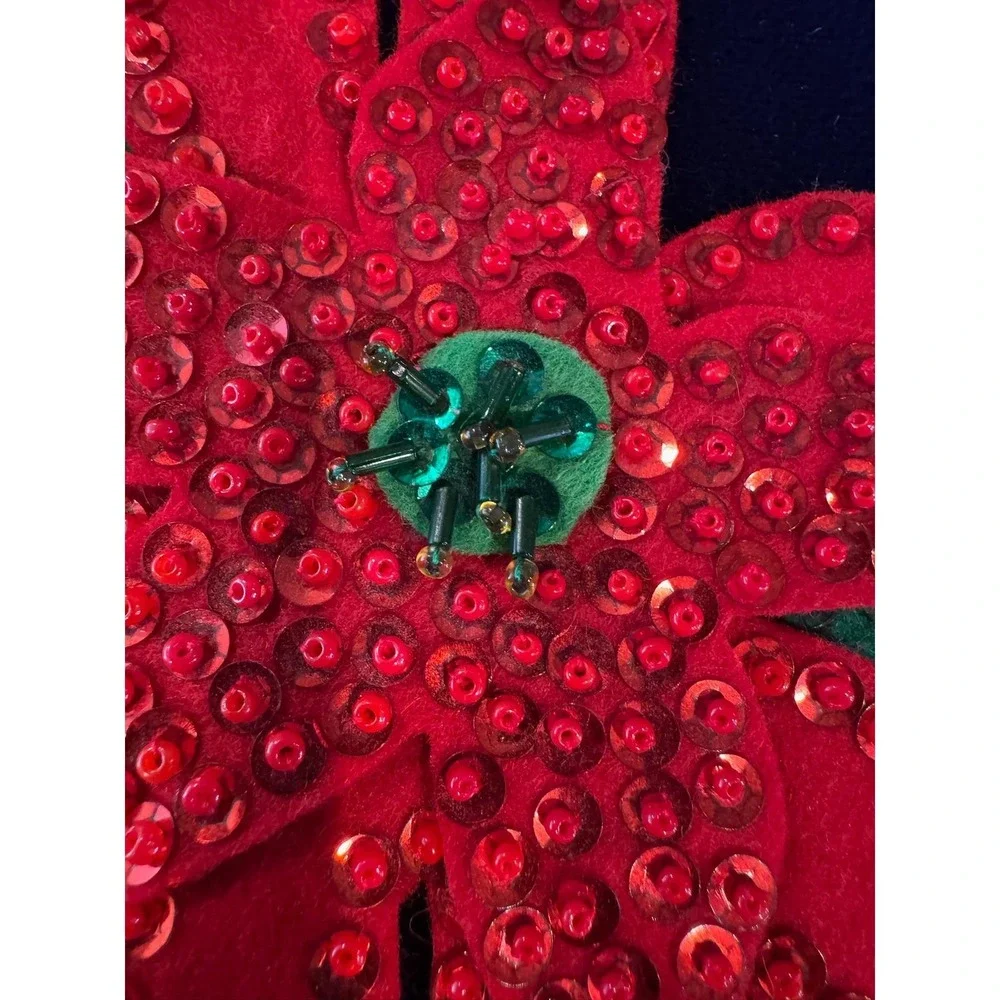 Vtg‎ Handmade Velvet Table Runner Christmas Poinsettia Beaded Purple 53